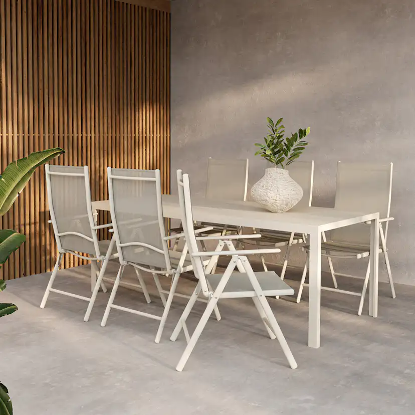Trädgårdsmatgrupp Venture Home Break Rektangulärt Matbord 205x90x74 Beige med 6 st Break Trädgårdsstolar Beige