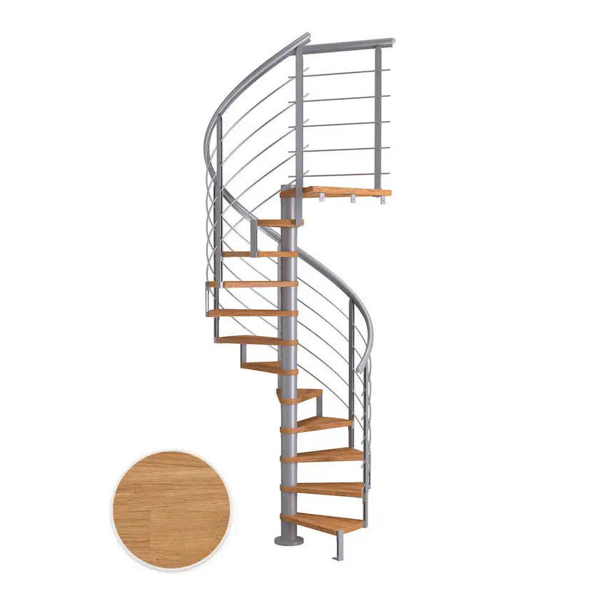 MONTREAL spiral ek oljad pearl grey DESIGN 12T Ø120 Pearl Grey, D: 1200 mm, Golv till golv höjd: 2700-3090 mm, 12+1 steg