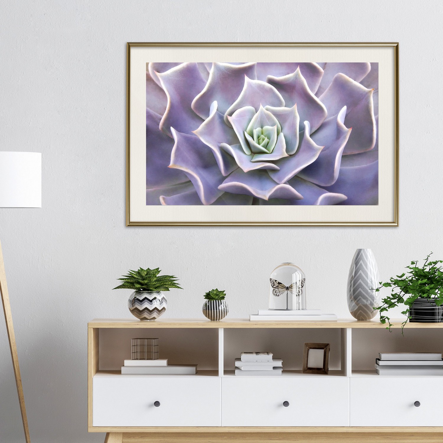 Affisch - Purple Succulent [Poster] 90x60 Guld ram med passepartout, 90x60 cm