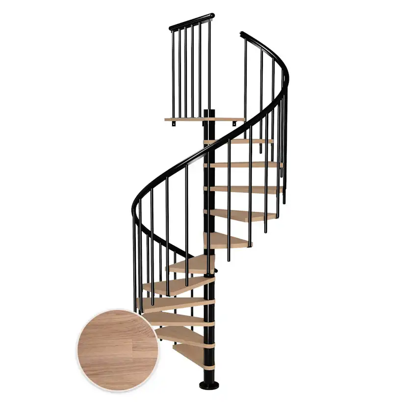 MONTREAL spiral ek vit oljad svart CLASSIC3 11T Ø160 Svart, D: 1600 mm, Golv till golv höjd: 2500-2860 mm, 11+1 steg