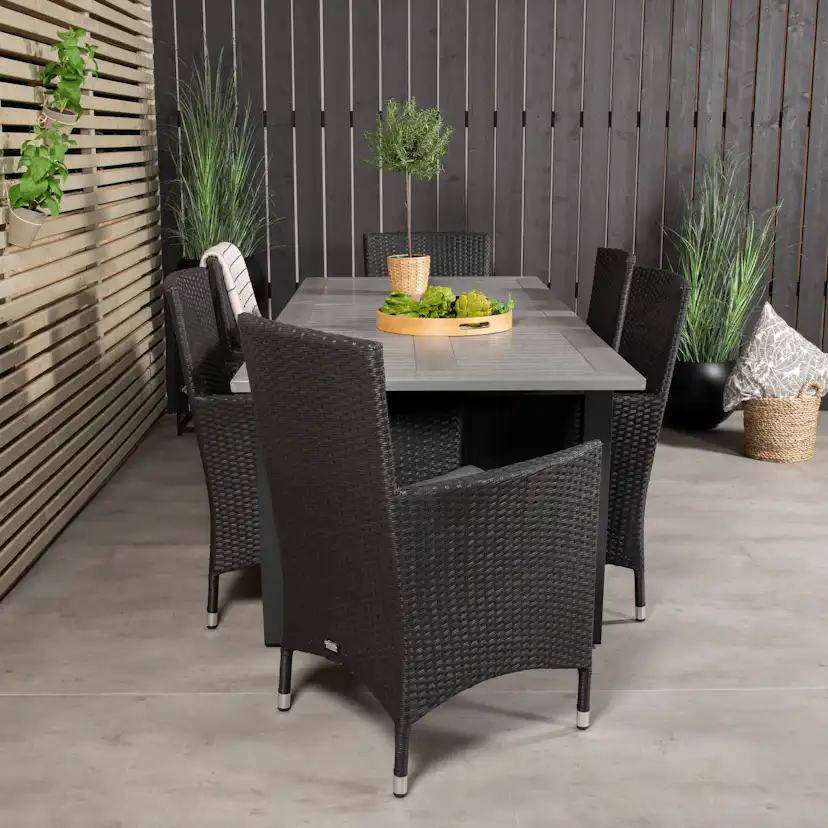 Albany Dining Table 160/240*100 - Svart Alu / Grey Aintwood+ Svart/Grå