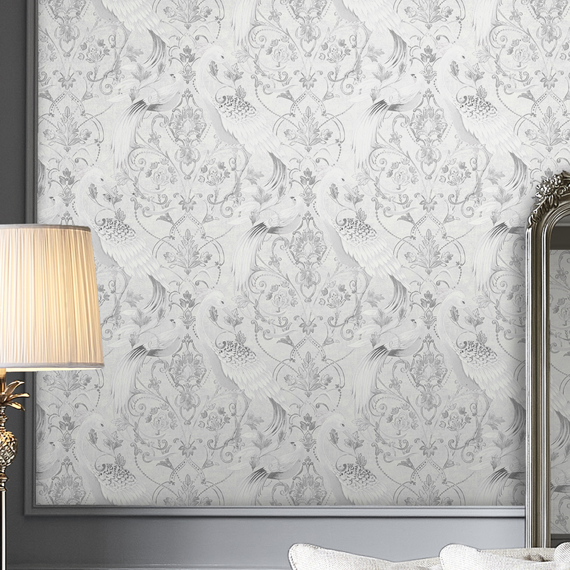 Tapet Laura Ashley Tregaron Silver 119868 EasyUp, Mönstrad Silver