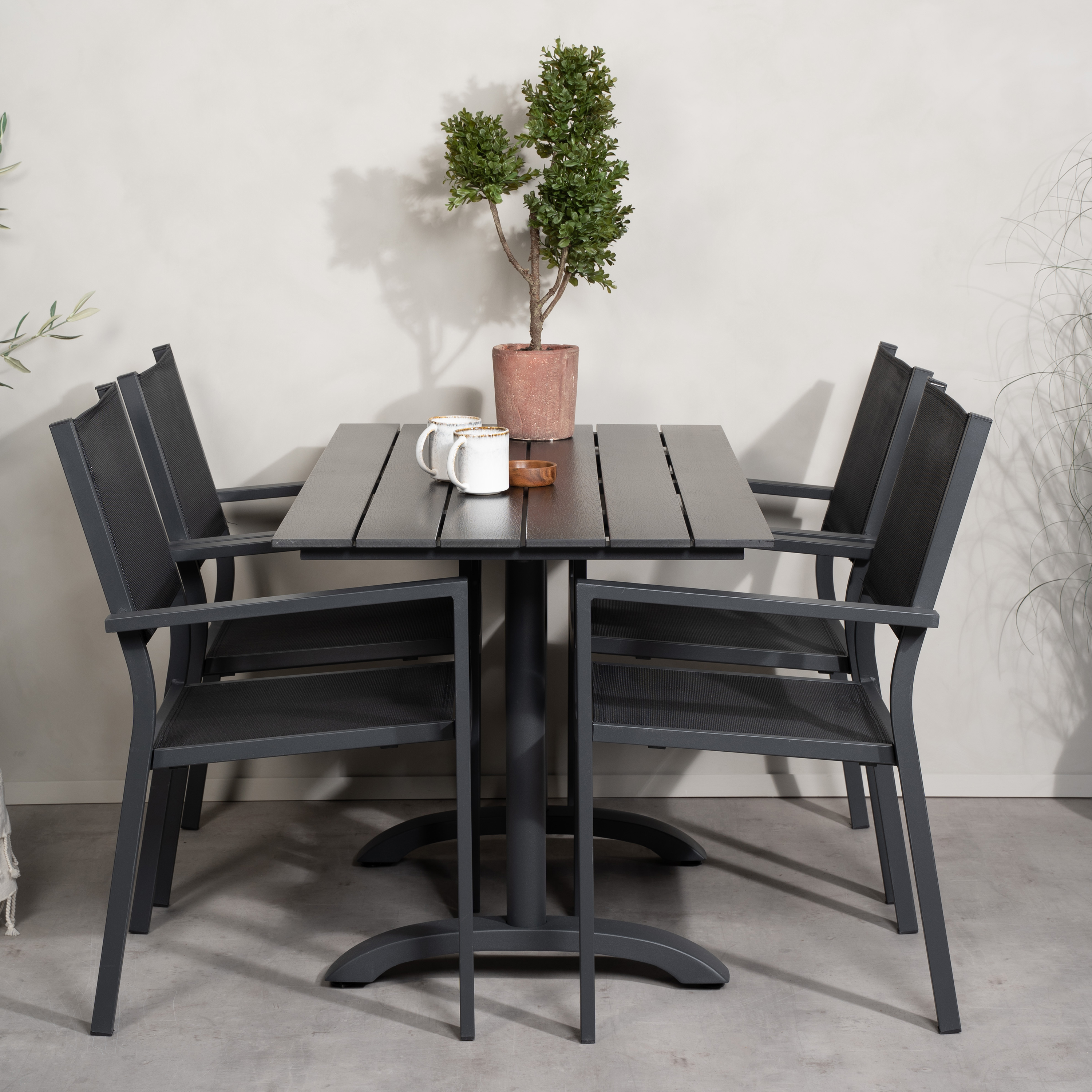 DenverCafé Bord120*70svartalu/Svart+Copacabana stolsvartalu4 Svart Bord, Svart Stol