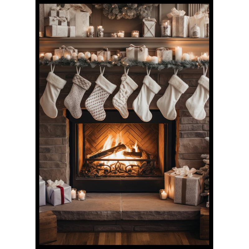 Poster Gallerix Christmas Socks By The Fireplace
