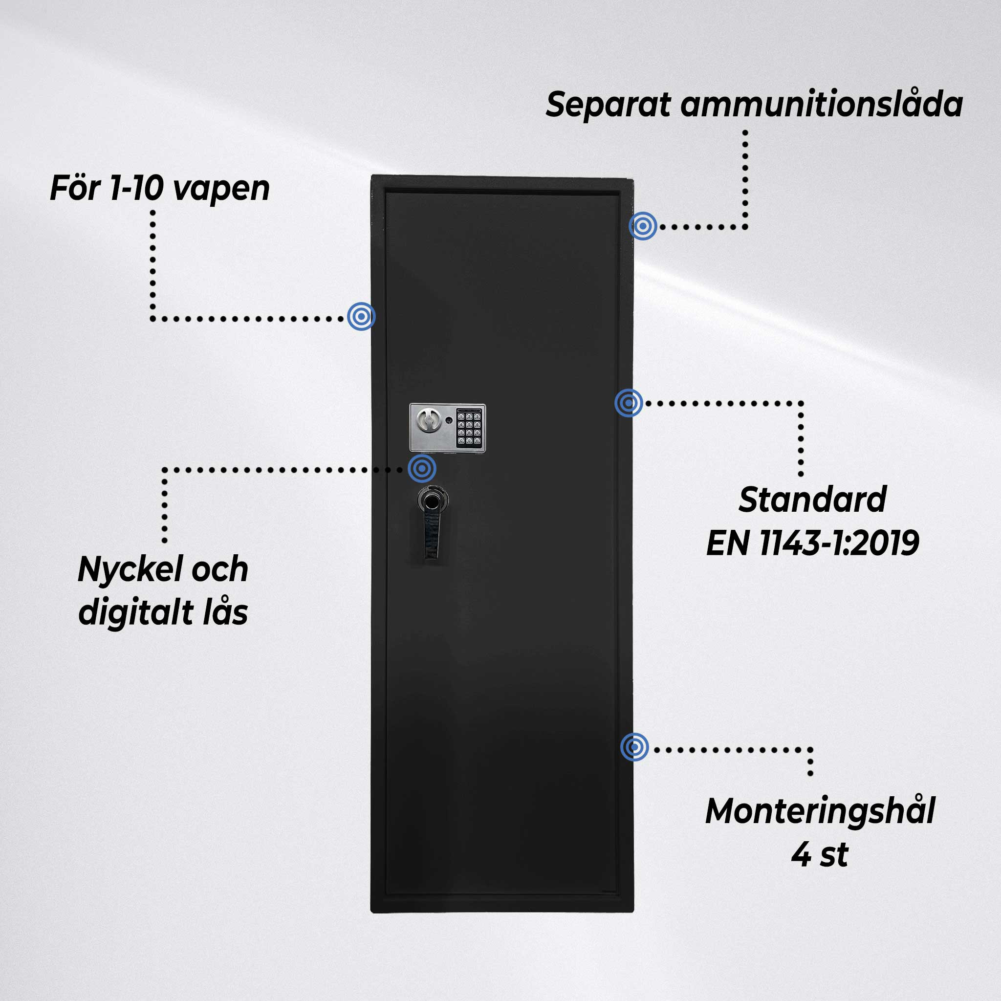 Trekker Vapenskåp 10 Set AS1000 V2, Med Digitalt Lås, Svart Svart