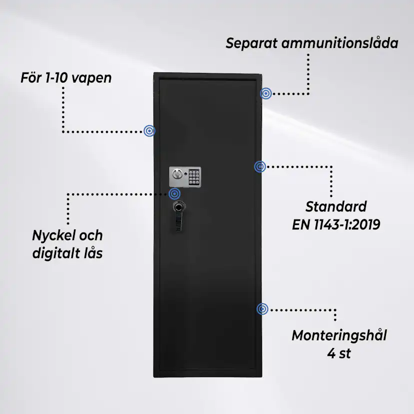 Trekker Vapenskåp 10 Set AS1000 V2, Med Digitalt Lås, Svart Svart