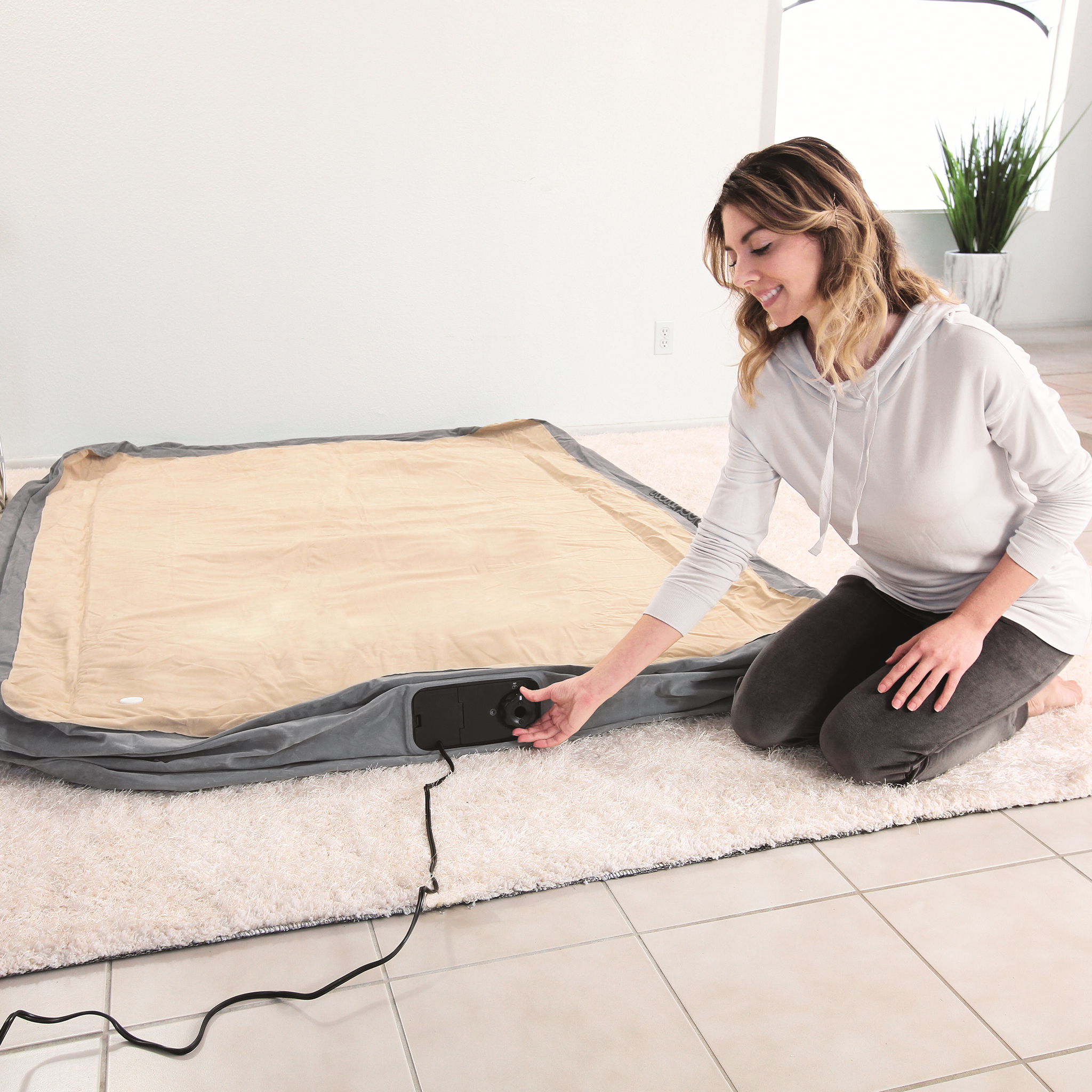 Uppblåsbar Dubbelsäng Bestway Hög Inbyggd Pump Tritech Queen Airbed 2 Personer