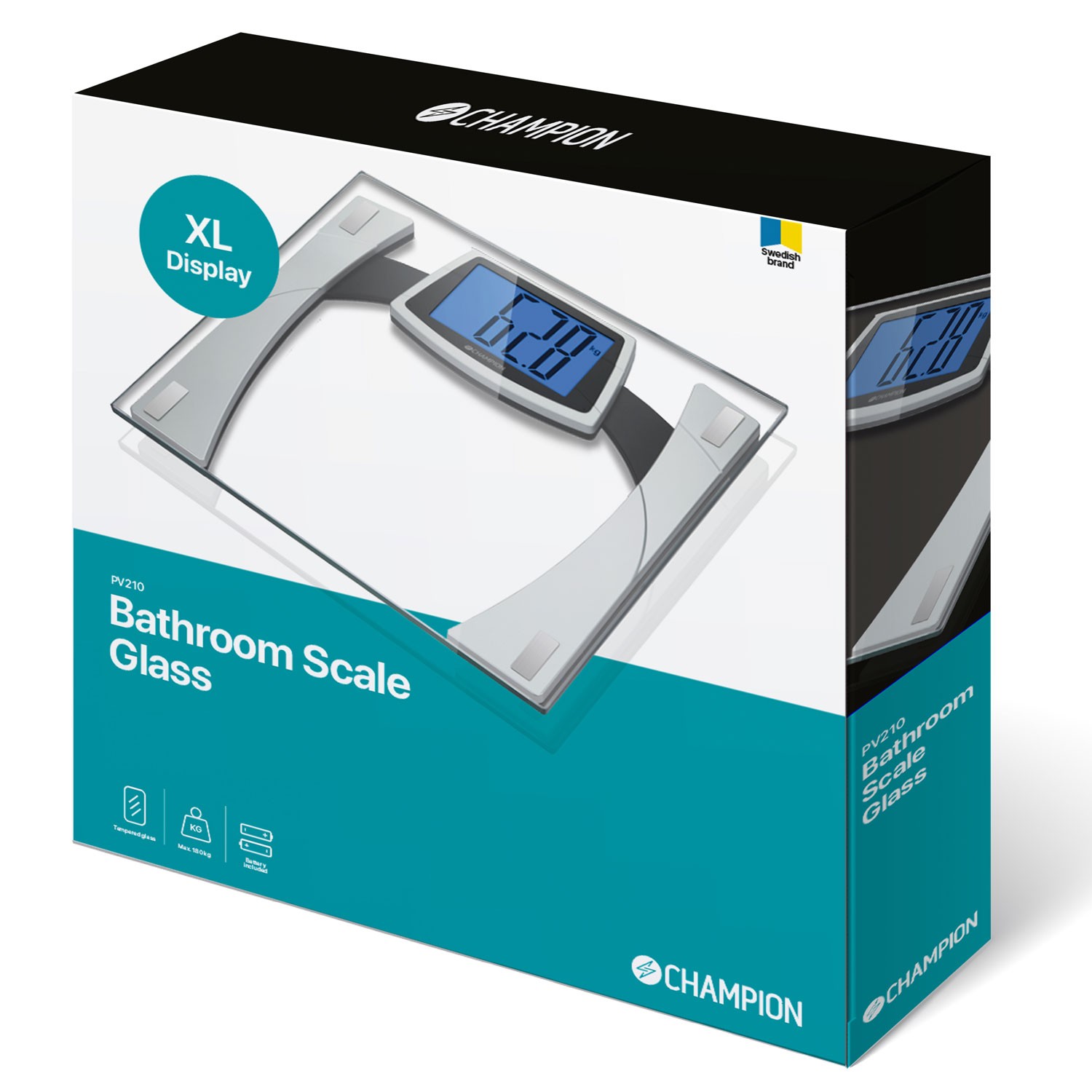 Personvåg Champion XL Display Glas PV210 Silver/Svart