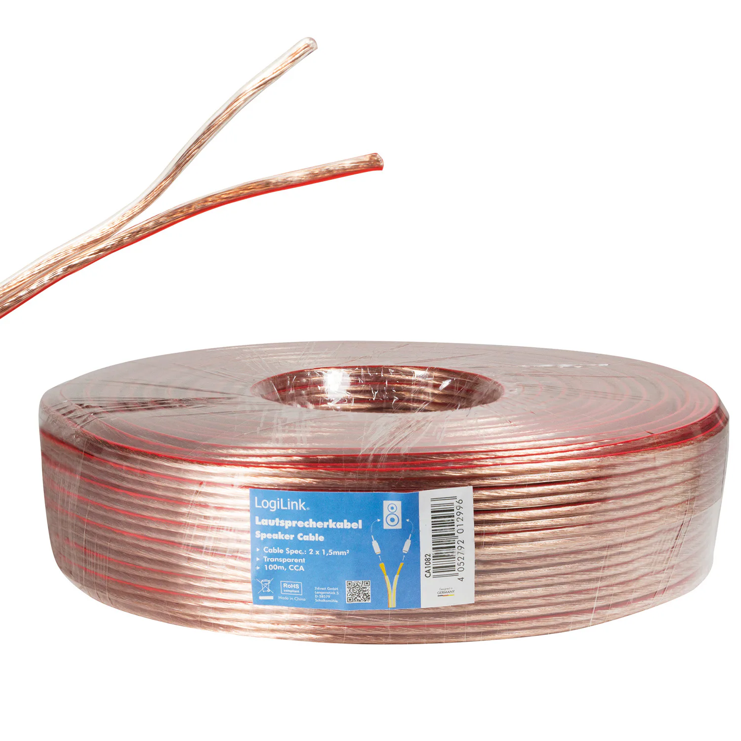 Högtalarkabel LogiLink 2x1,5 mm² Transparent