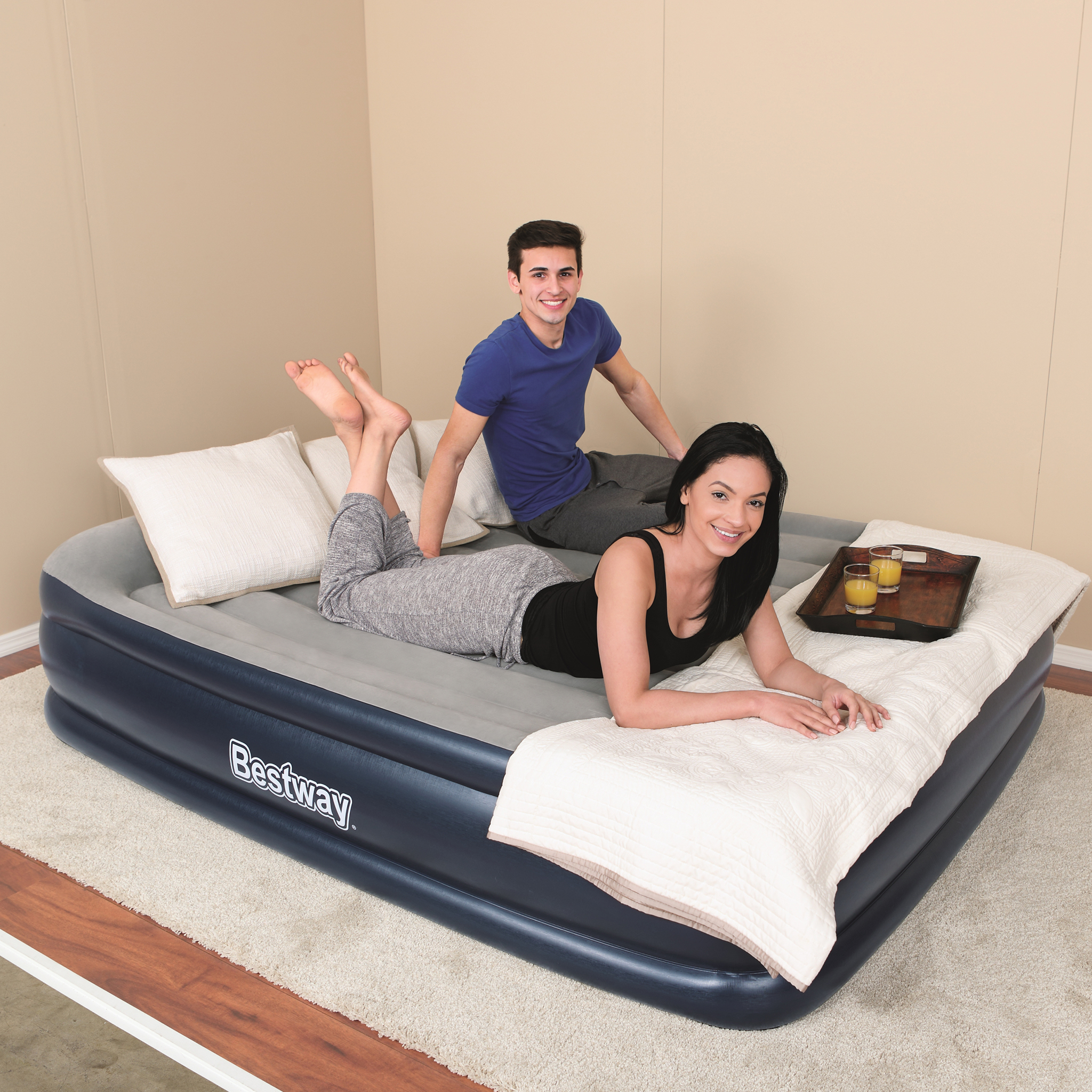 Uppblåsbar Dubbelsäng Bestway Hög Inbyggd Pump Tritech Queen Airbed