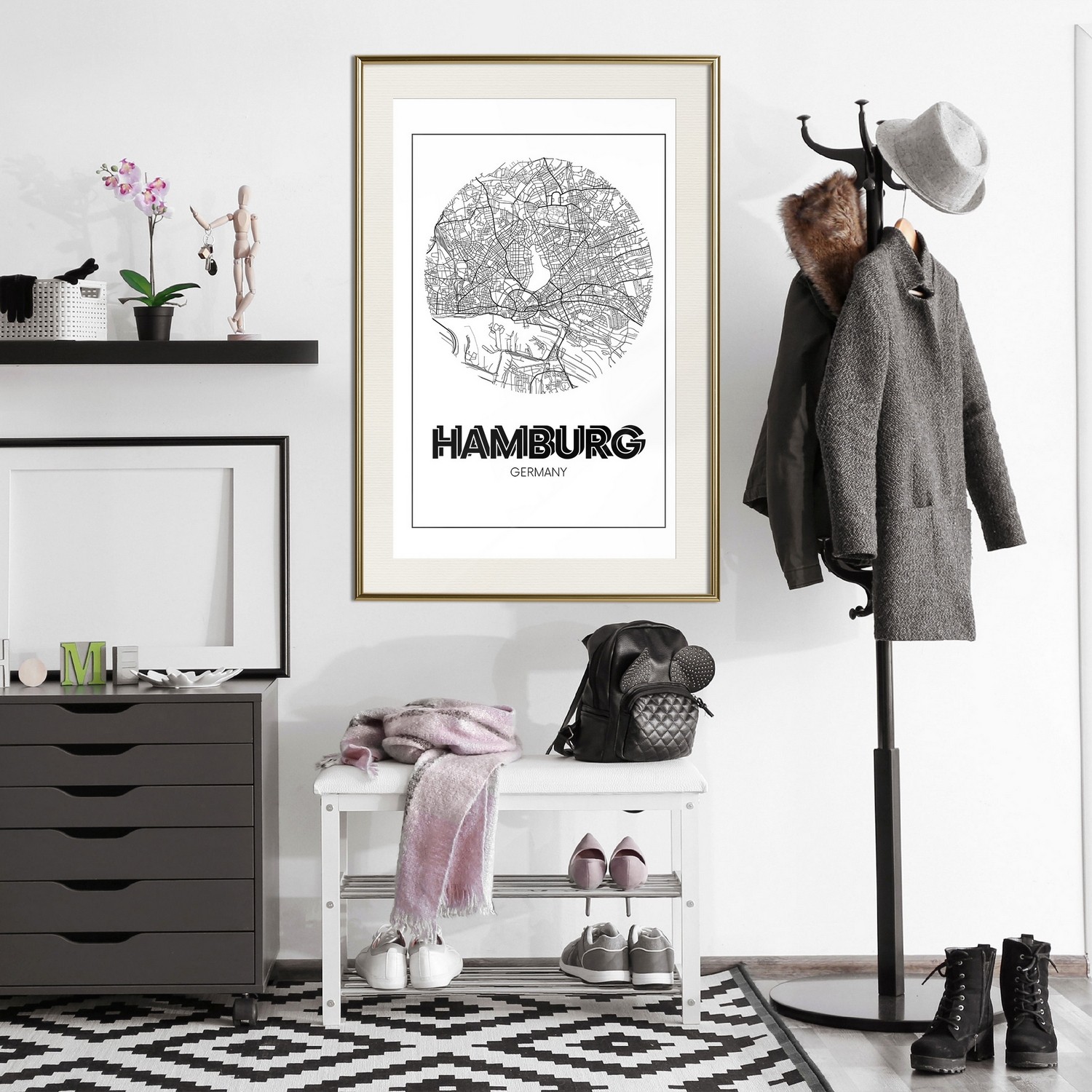 Affisch - Retro Hamburg [Poster] 40x60 Guld ram med passepartout, 40x60 cm