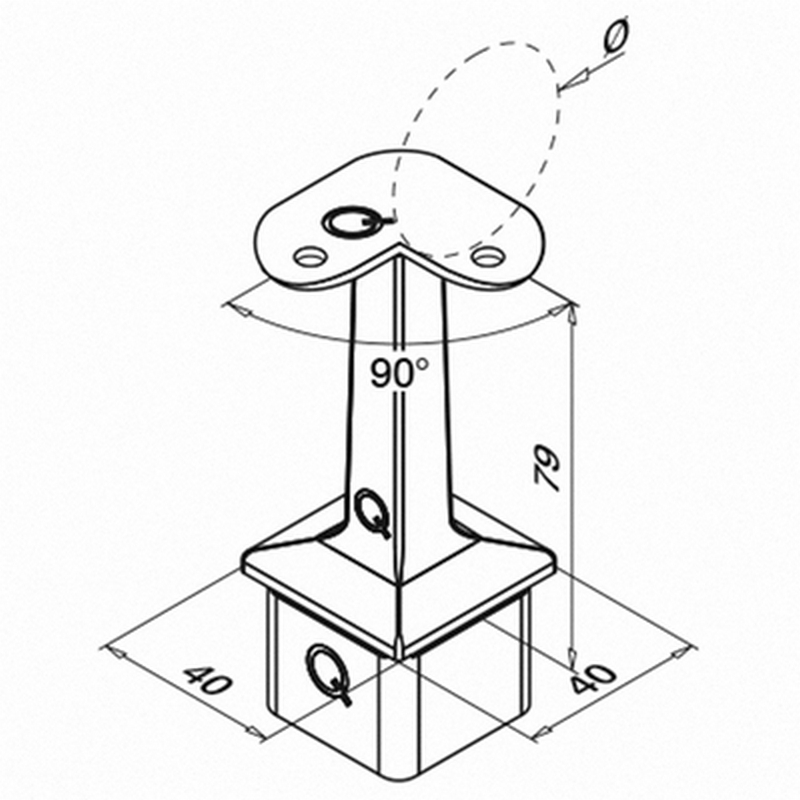 Toppfäste Herrljunga Ledstångsfabrik 4710 Utomhusbruk 90° Skålad