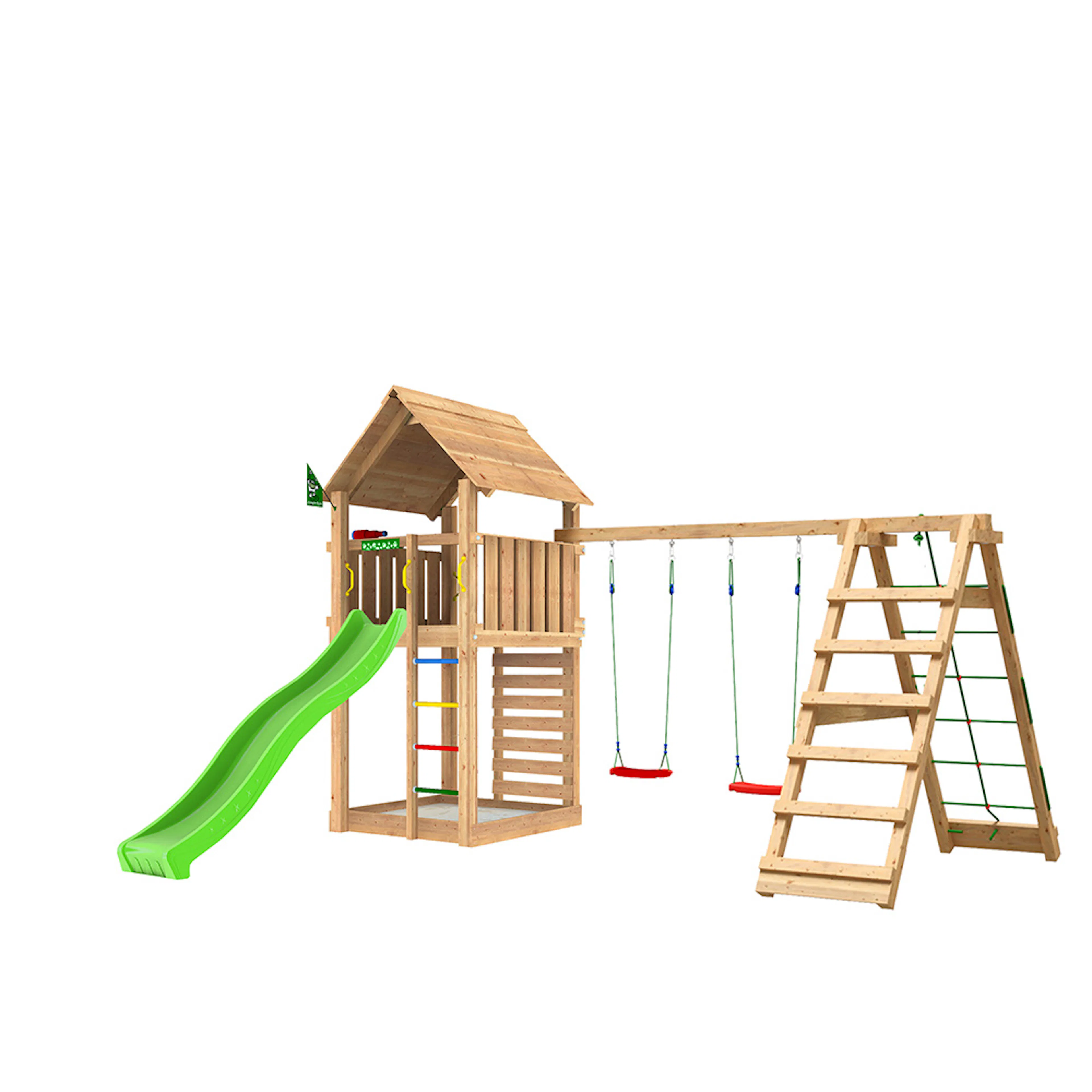 Lektorn Jungle Gym Cabin 2.1 Klättermodul Grön Rutschkana & Sand