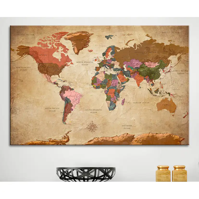 Anslagstavla Arkiio World Map Brown Elegance
