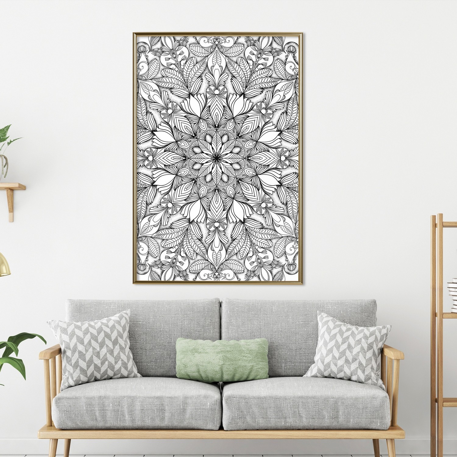 Affisch - Monochrome Mandala [Poster] 20x30 Guld ram, 20x30 cm