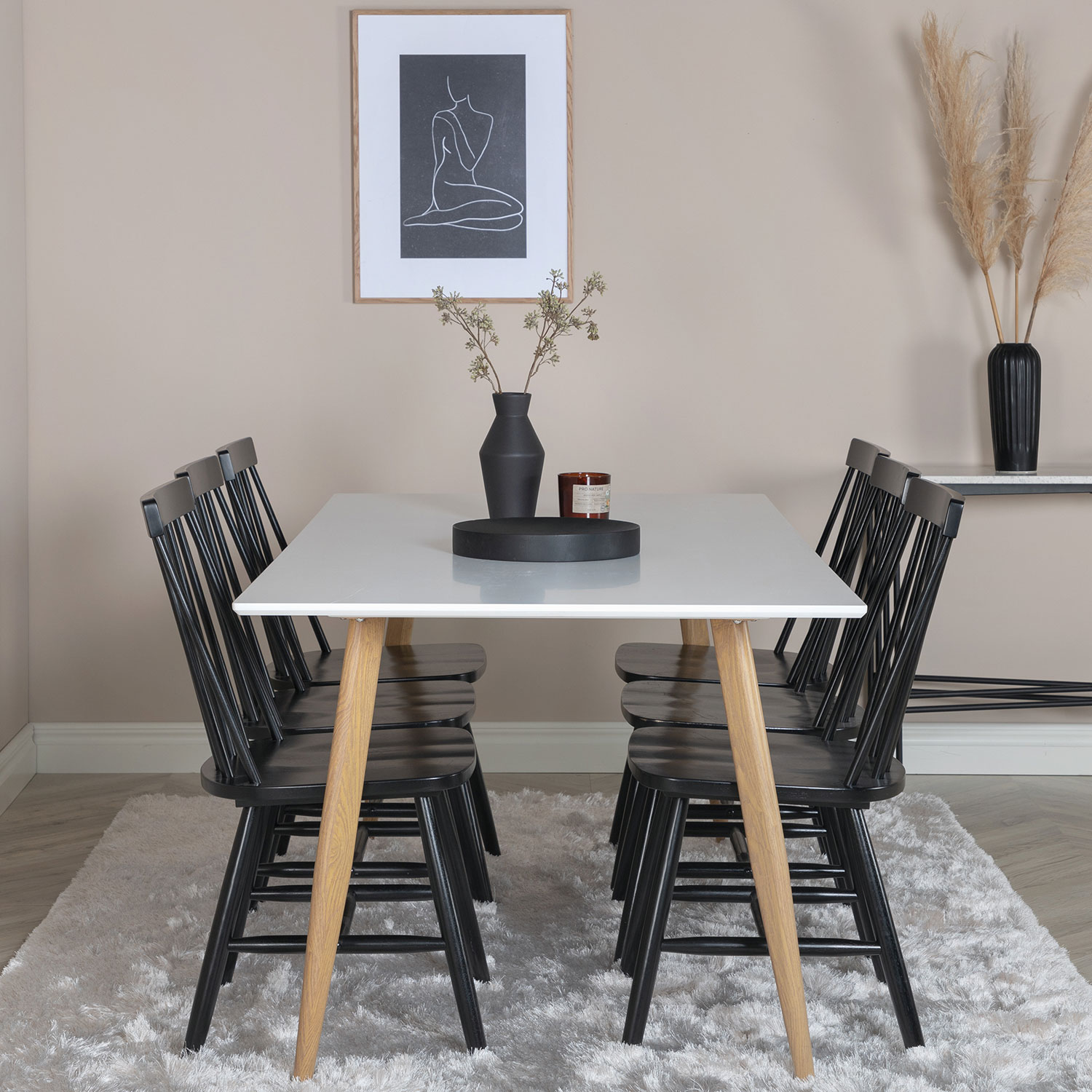 Polar Dining Table - 180*90*H75 - White / Oak, Lönneberga Wi Svart/Vit