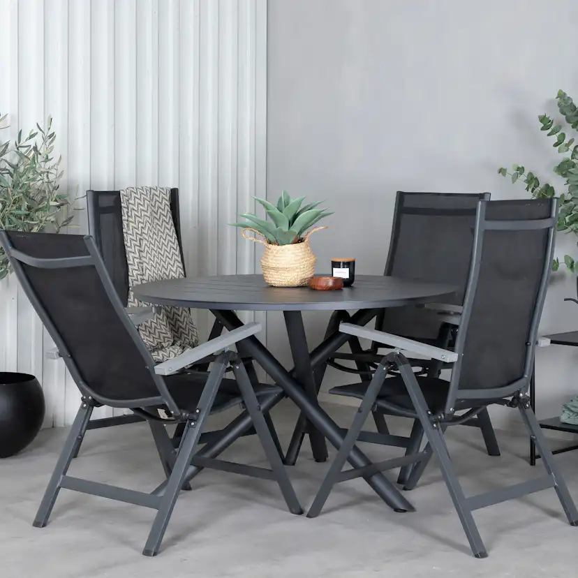 Alma Dining Table - Black Alu - ø120cm+Albany Light 5-pos - Svart