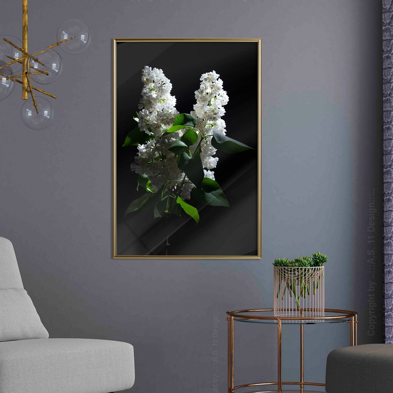 Affisch - Lilacs at Night [Poster] 40x60 Guld ram, 40x60 cm