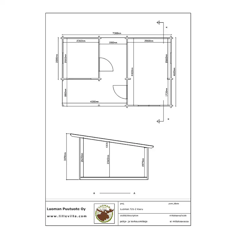 Attefallshus Luoman Lillevilla Kiuru 19,4 m² med Pulpettak