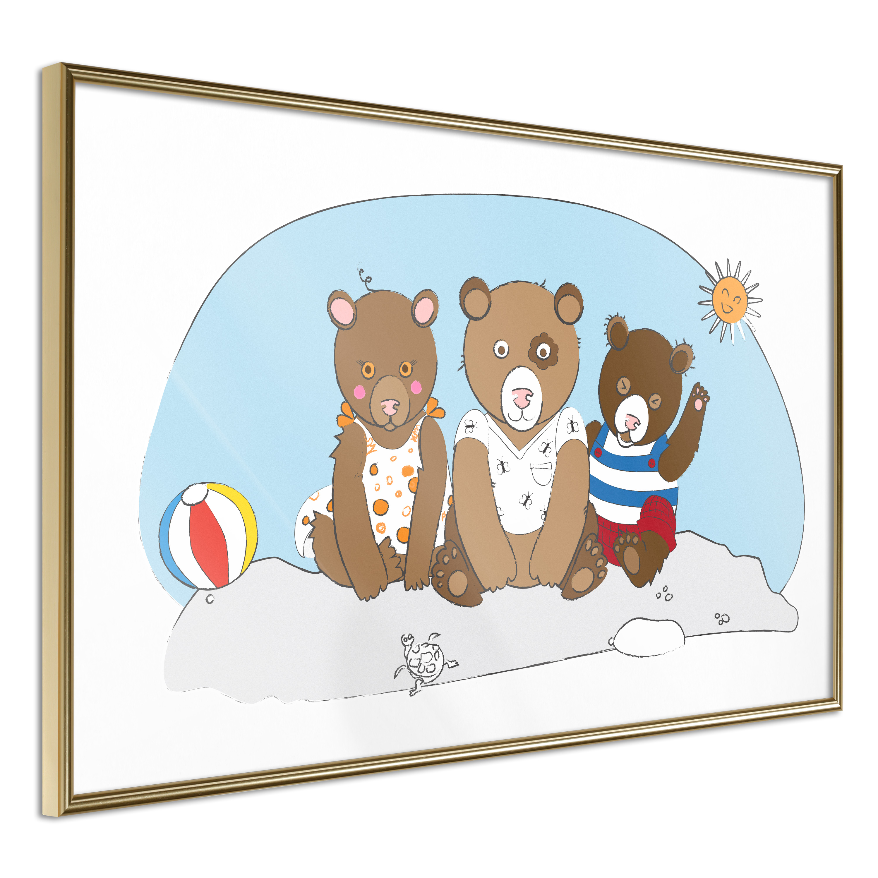 Affisch - Teddy Bears on the Beach [Poster] 60x40 Guld ram, 60x40 cm