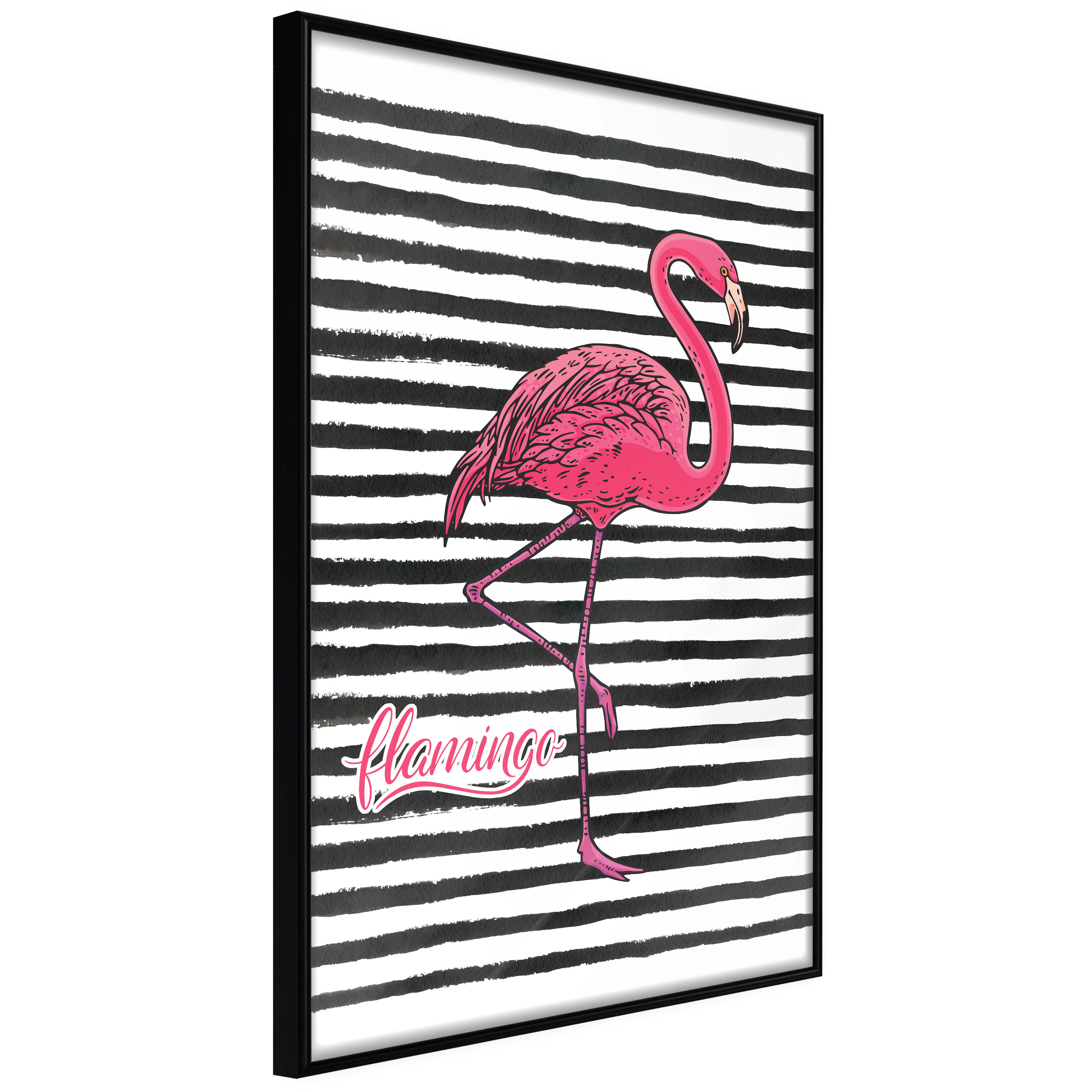 Affisch - Black Stripes and Flamingo [Poster] 40x60 Svart ram, 40x60 cm