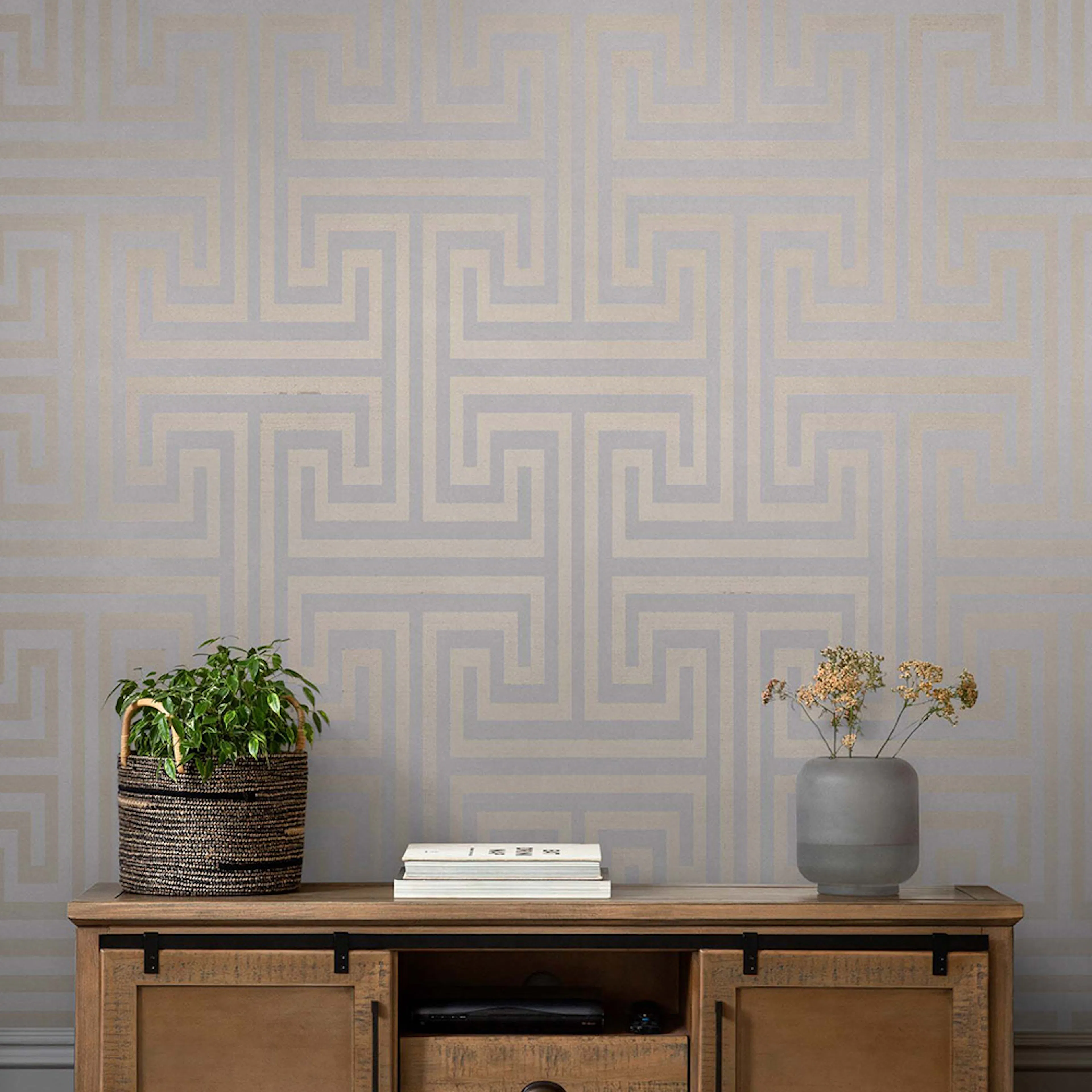 Tapet NEXT Metallic Greek Key Grey