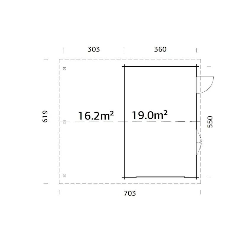 Garage Palmako Roger med Carport 36,5 m2