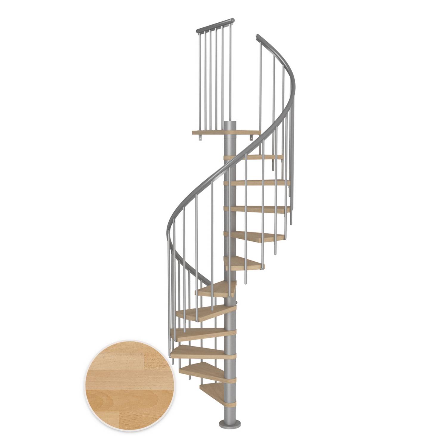 MONTREAL spiral bok oljad pearl grey CLASSIC3 12T Ø120 Pearl Grey, D: 1200 mm, Golv till golv höjd: 2700-3090 mm, 12+1 steg