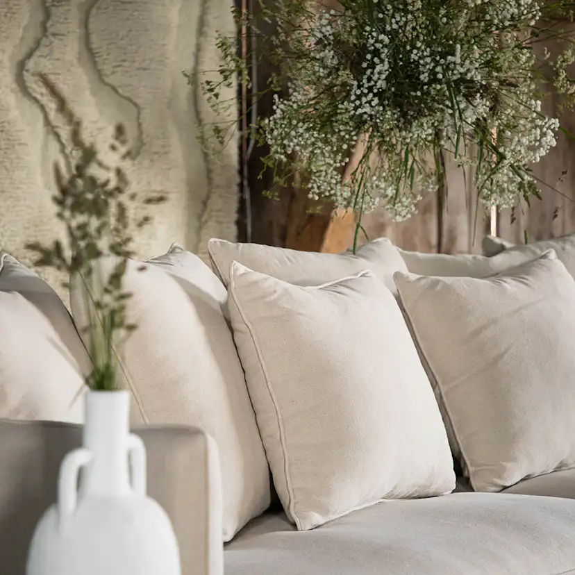 Soffa Vind Segelskären Beige 3-Sits med Tallben & Linnekuddar