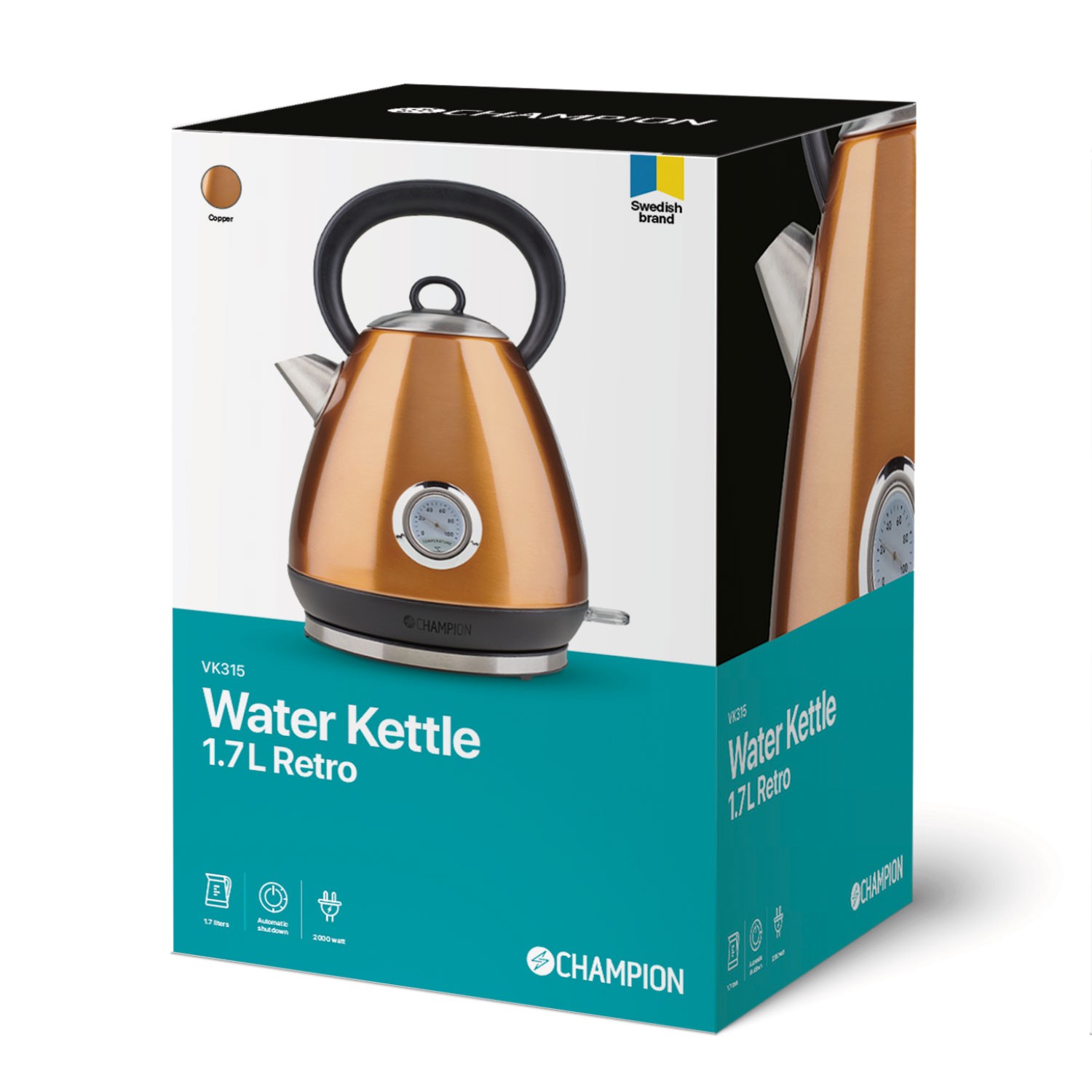 Vattenkokare Champion Retro 1,7L VK315 Koppar