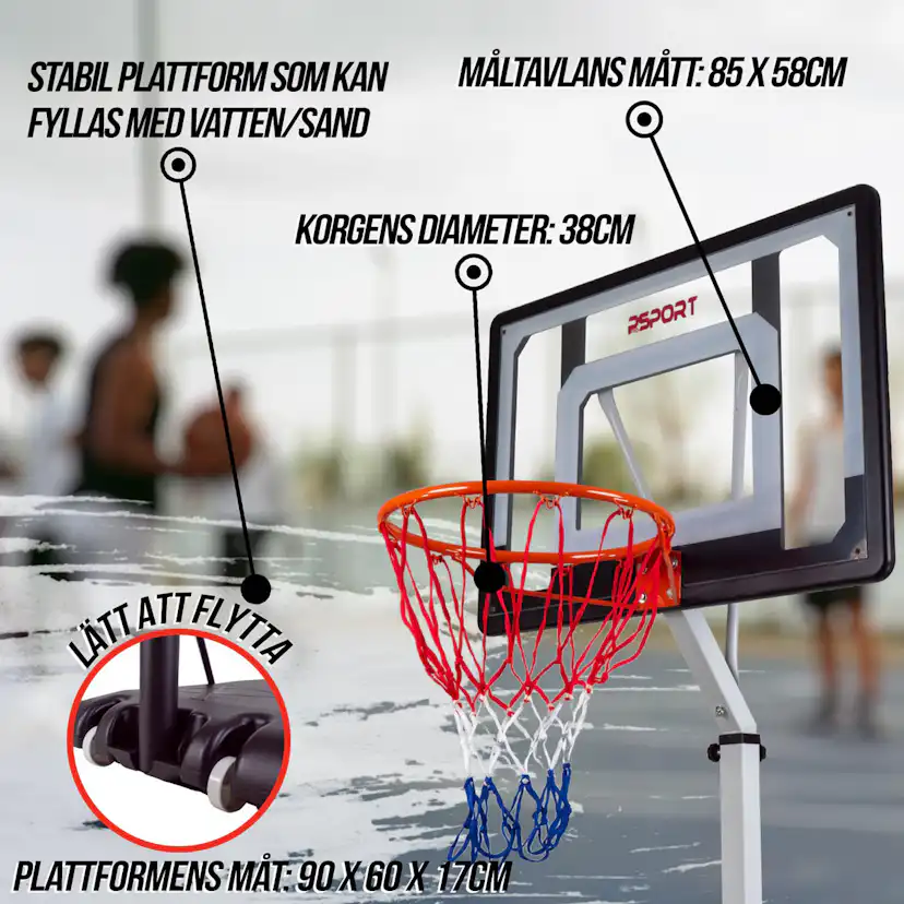 Basketställning ProSport Ungdom Justerbar Basketkorg med Hjul 2,1-2,6m