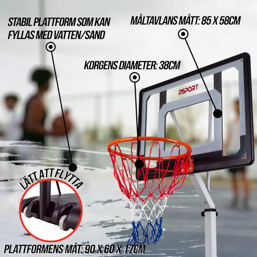 Basketställning ProSport Ungdom Justerbar Basketkorg med Hjul 2,1-2,6m