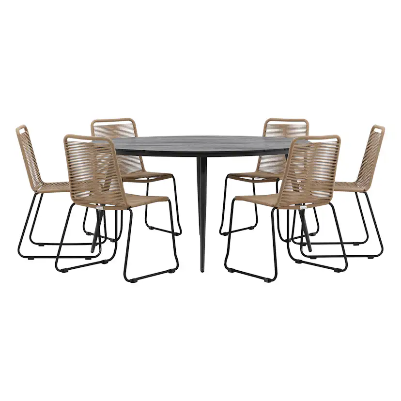 Break - Dining Table Round- Black / Black - Alu / Aintwood - Latte