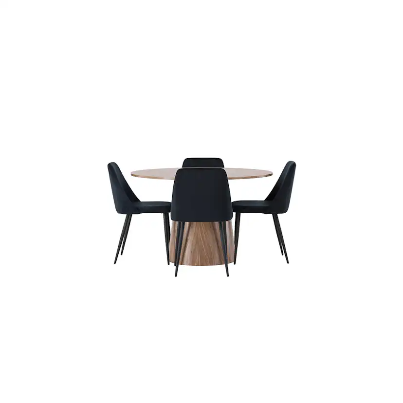 Matgrupp Venture Home Lanzo Runt Matbord Ø120 cm & 4 Night Stolar i Sammet
