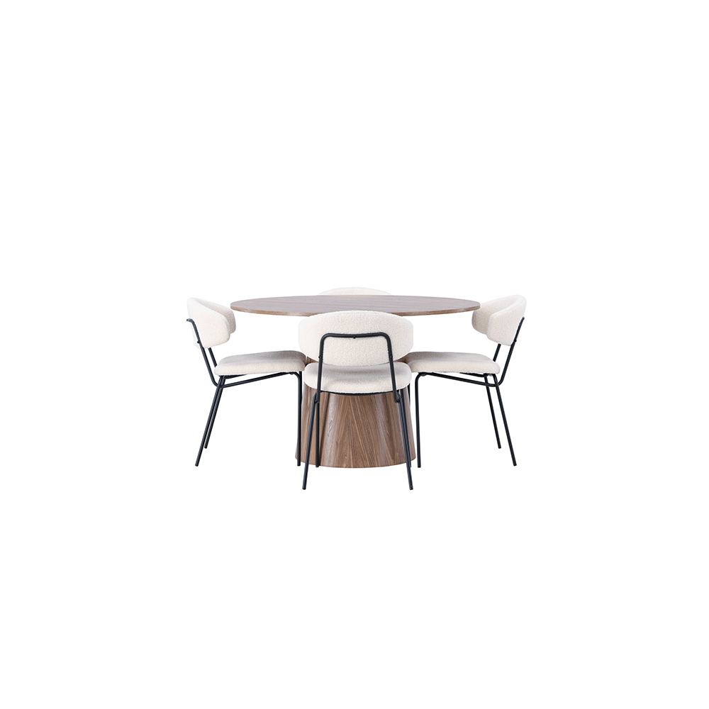 Matgrupp Venture Home Lanzo Runt Matbord Ø120 cm & 4 Chico Stolar i Boucle