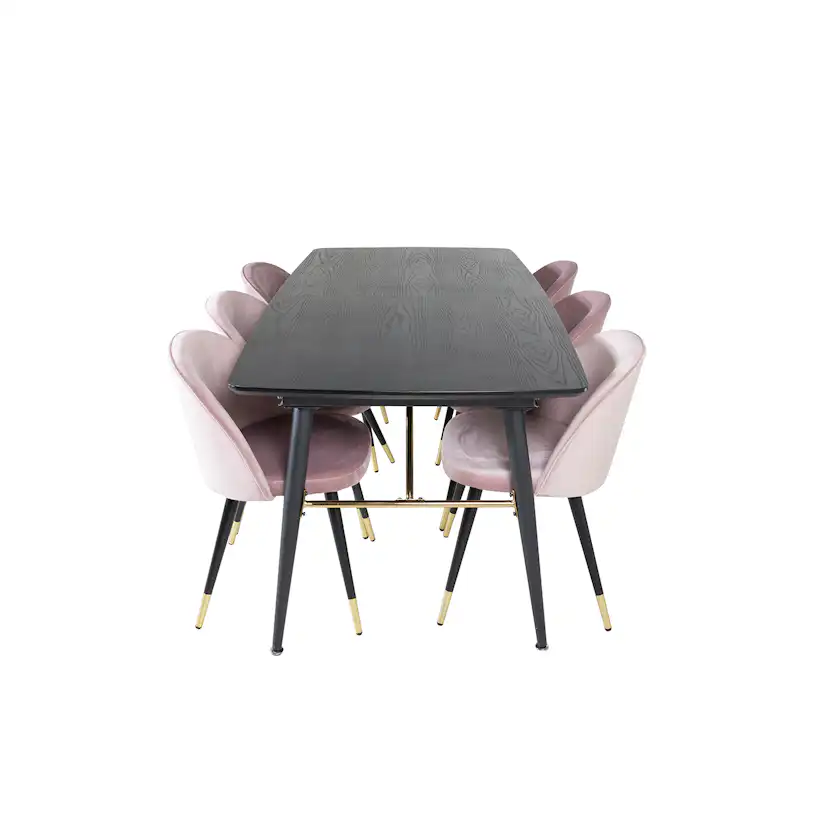 Matgrupp Venture Home Gold med 6 Velvet Stolar