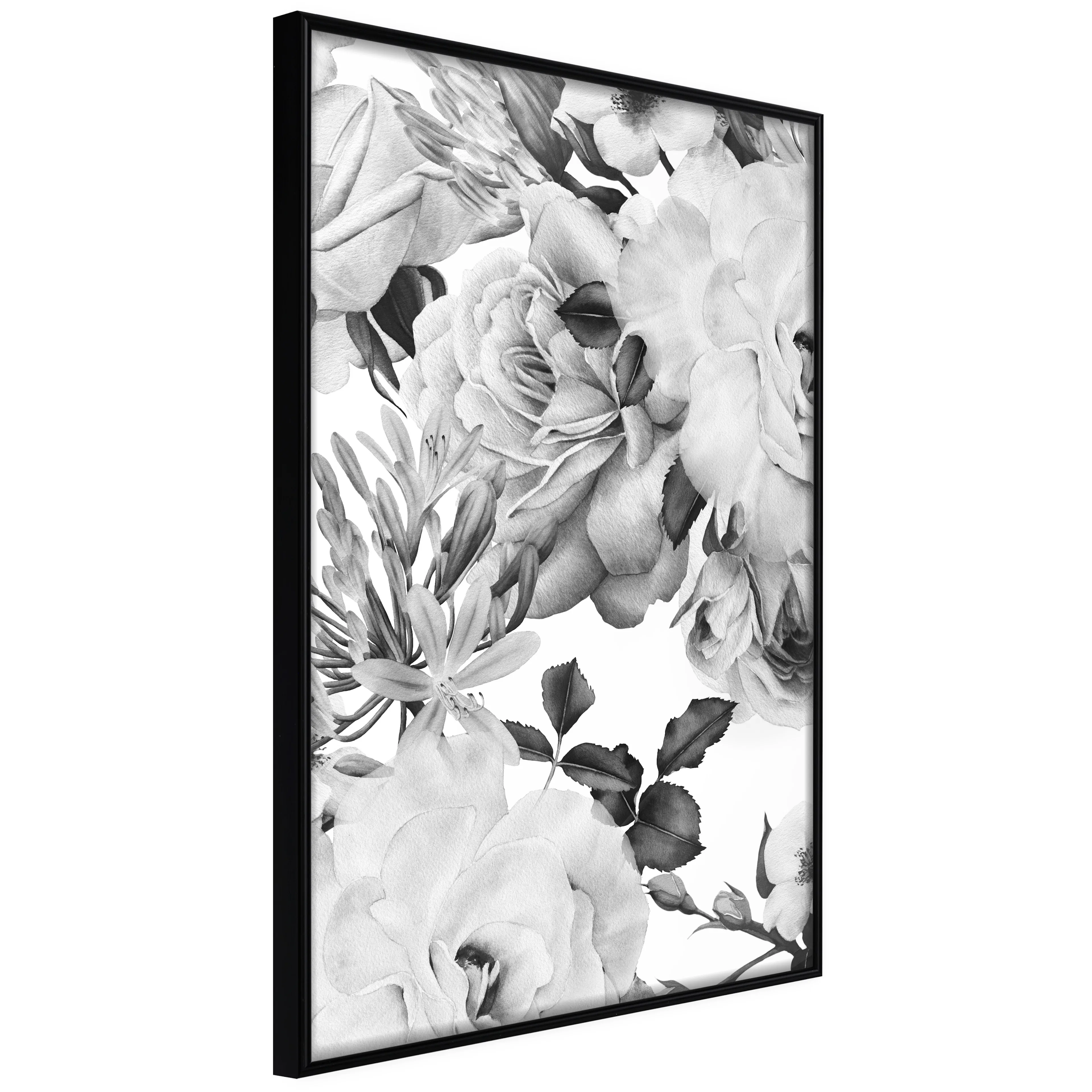 Affisch - Monochrome Flowers [Poster] 40x60 Svart ram, 40x60 cm