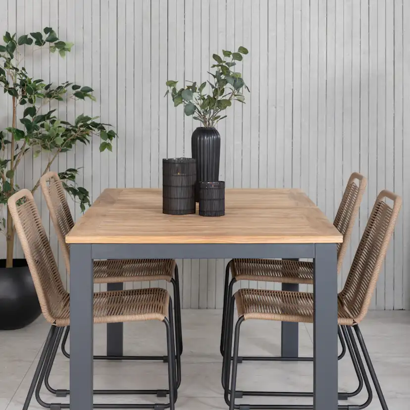 Panama Table 152/210 - Black/Teak+Lindos Stacking Chair - Bl Latte