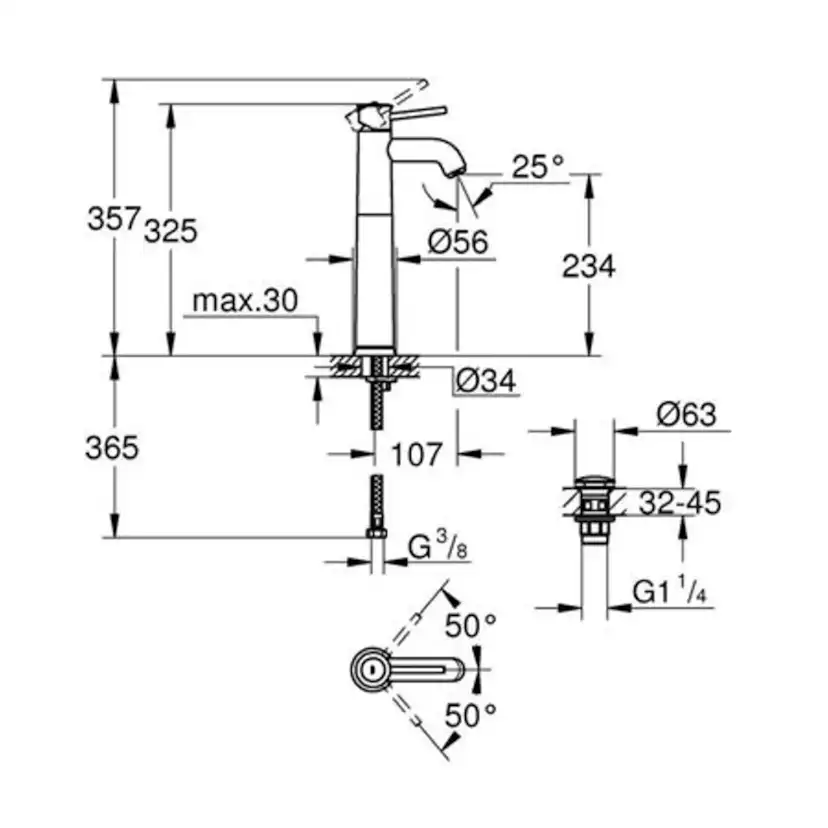 Tvättställsblandare Grohe Start Classic High 23784
