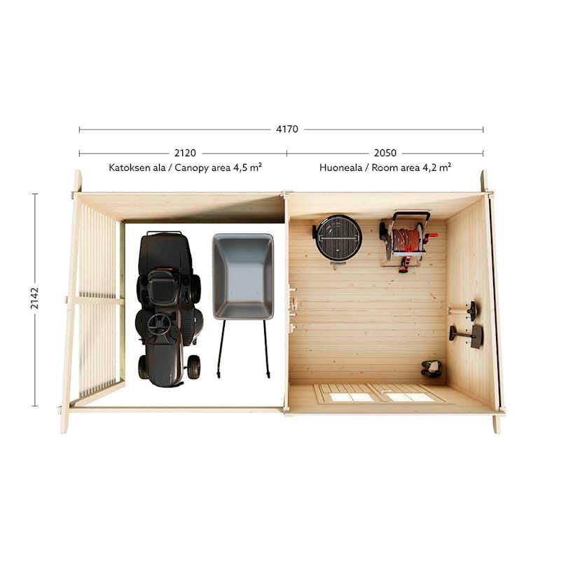 Förråd Luoman Lillevilla Kataja 8,9 m² Friggebod Byggsats i Trä med Pulpettak