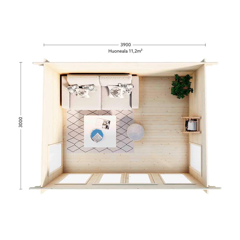 Friggebod Luoman Lillevilla Luosto 11,7 m² Komplett Stuga med Pulpettak