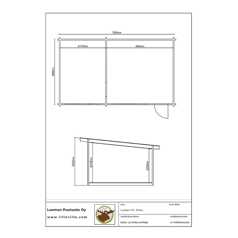 Attefallshus Luoman Lillevilla Sirkku 28 m² Komplett Stuga med Pulpettak