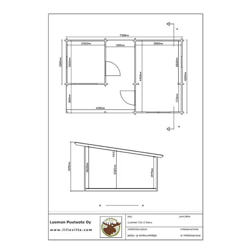 Attefallshus Luoman Lillevilla Kiuru 19,4 m² med Pulpettak