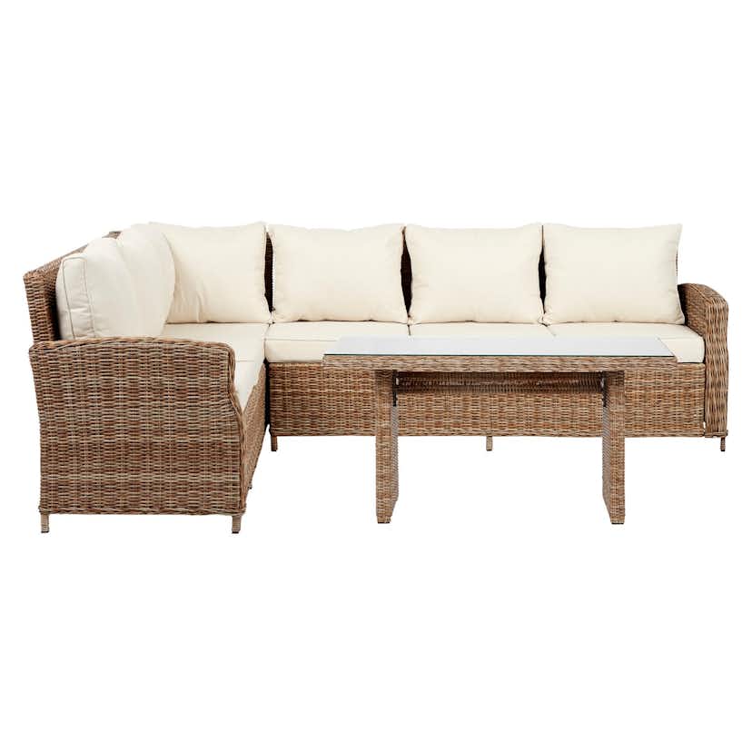 Hörnsoffa Ute VILA Gotland, Rottingsoffa med Dynor och Aluminiumram