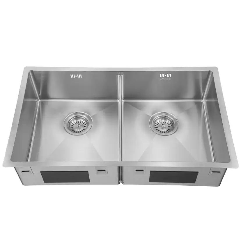 Diskho Lavabo Kubus 740 Soft Slim Rostfri Dubbel med Korgventil & Vattenlås