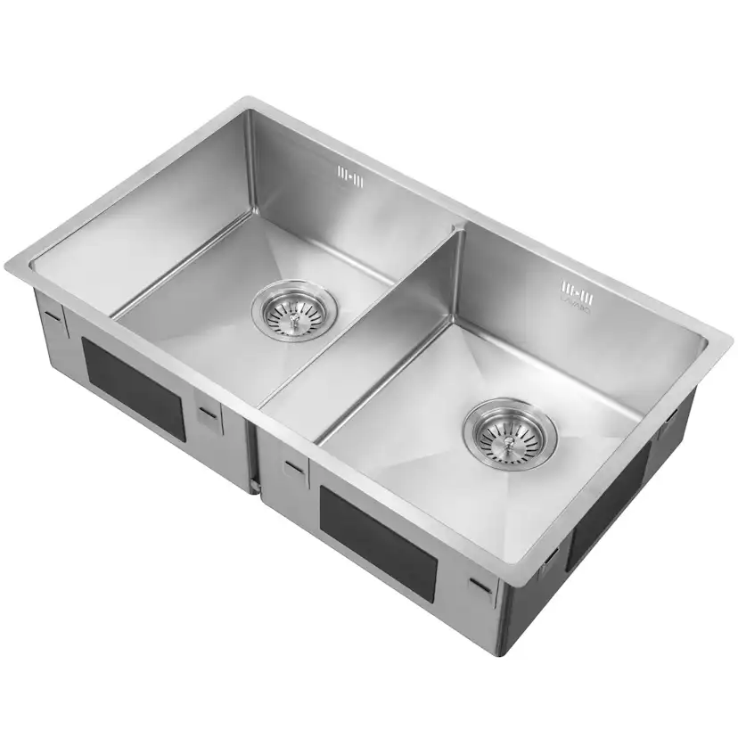 Diskho Lavabo Kubus 740 Soft Slim Rostfri Dubbel med Korgventil & Vattenlås