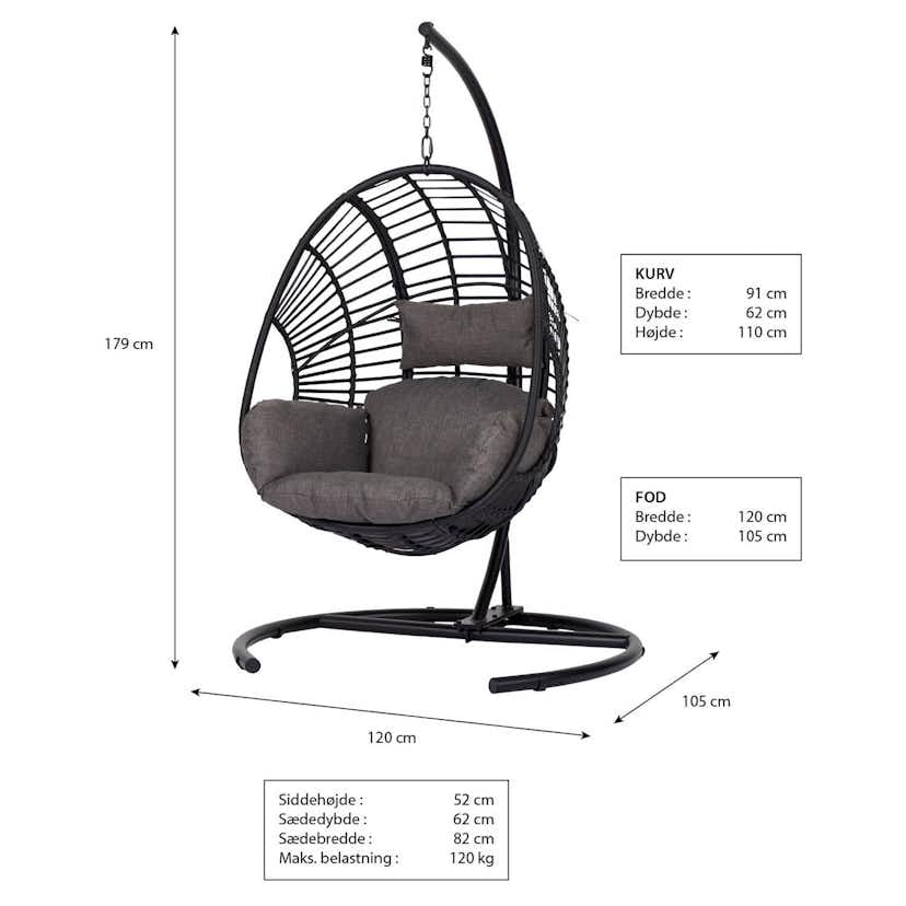 Hängstol Outfit Arne Utomhusgunga med Stativ, Svart Metall, Rotting & Polyester med Dyna