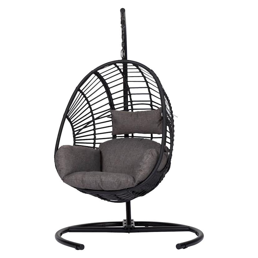 Hängstol Outfit Arne Utomhusgunga med Stativ, Svart Metall, Rotting & Polyester med Dyna