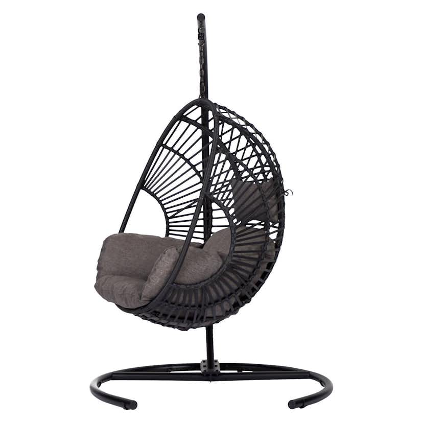 Hängstol Outfit Arne Utomhusgunga med Stativ, Svart Metall, Rotting & Polyester med Dyna