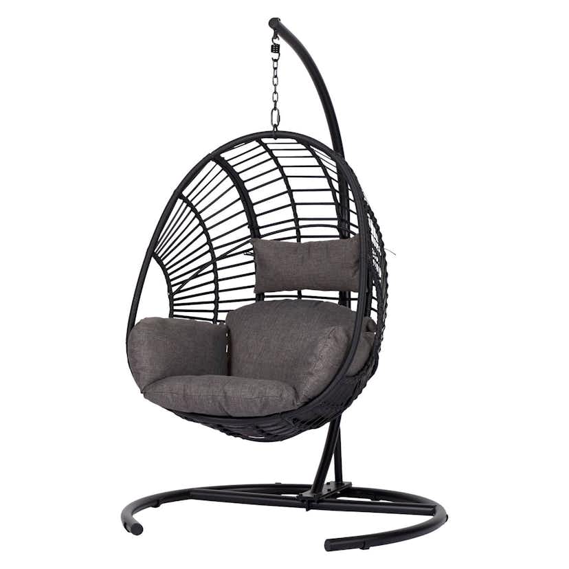 Hängstol Outfit Arne Utomhusgunga med Stativ, Svart Metall, Rotting & Polyester med Dyna